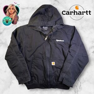 Carhartt Chore Coat Work Jacket Full Zip Hooded Loose Fit Mens XL Black OJO130 *